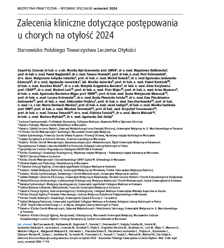 Zalecenia kliniczne dot. post. w chorych na otyłość.